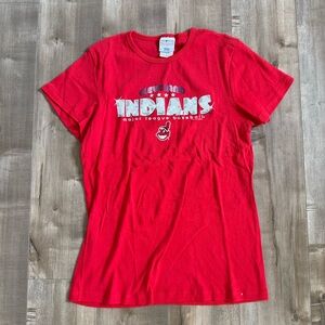 Cleveland Indians Short‎ Sleeve Shirt Women Large Chief Wahoo Red 2010 MLB